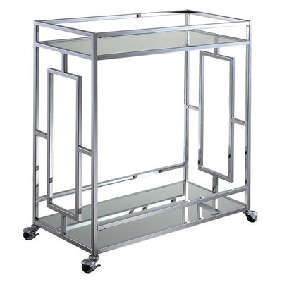 Convenience Concepts Town Square Chrome 2-Tier Bar Cart 29.25" - Contemporary Modern Dining Cart, Storage or Display Console for Dining Room, Kitchen, Bathroom, Living Room Glass/Chrome