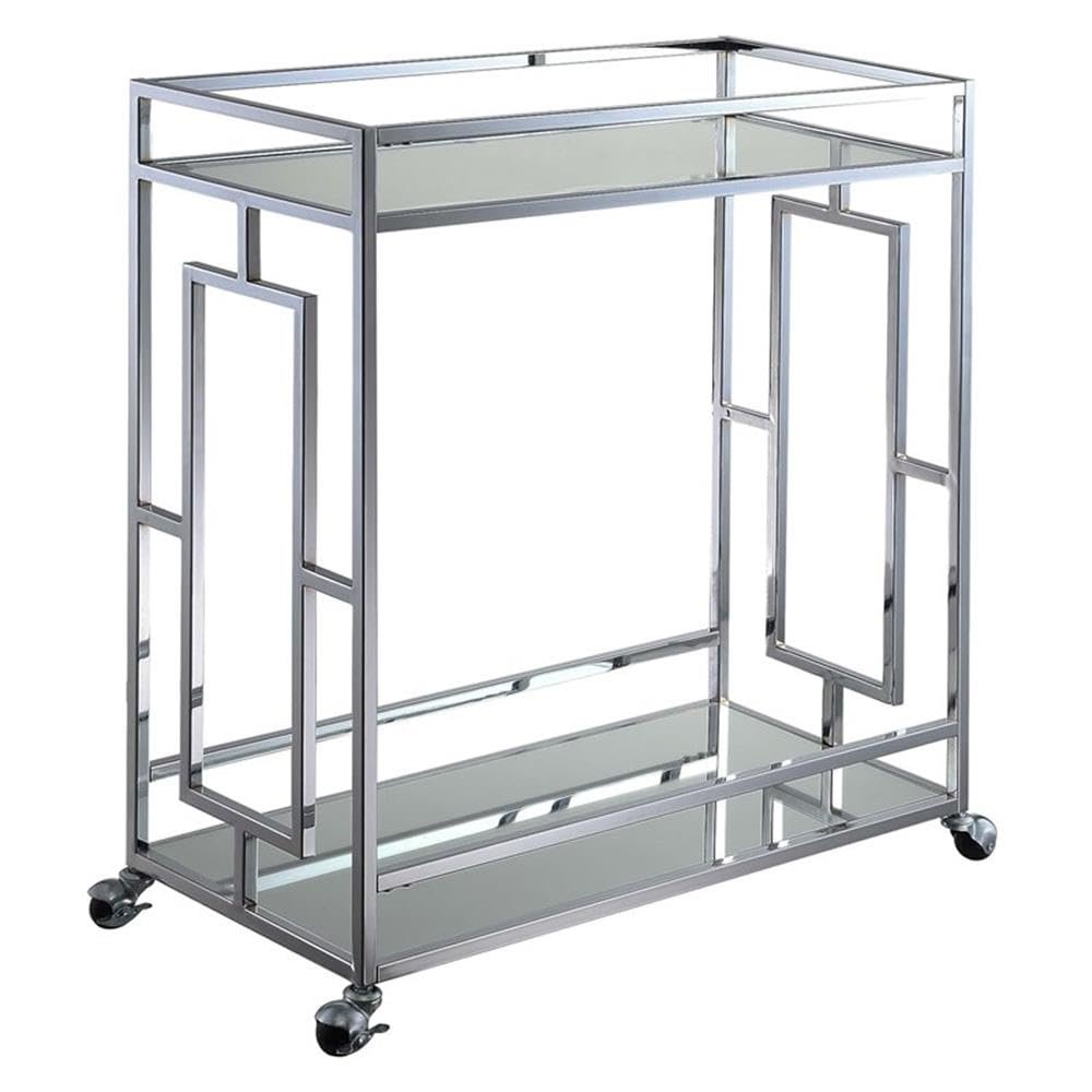 Convenience Concepts Town Square Chrome 2-Tier Bar Cart 29.25" - Contemporary Modern Dining Cart, Storage or Display Console for Dining Room, Kitchen, Bathroom, Living Room Glass/Chrome