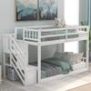 Mera Wood Twin Over Twin Floor bunk Bed with Ladder & Guardrails, Ladder with Storage (White) view 1