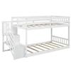 Mera Wood Twin Over Twin Floor bunk Bed with Ladder & Guardrails, Ladder with Storage (White) view 3