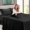 LinenEra 600 TC 100% Egyptian Cotton Sheets & Pillowcases Set - 4 Pc Pure Black Bed Sheet Set Extra Long-Staple Combed Cotton Bedding Twin XL Sheet for Bed, Fits Mattress 16'' Deep Pocket. view 1