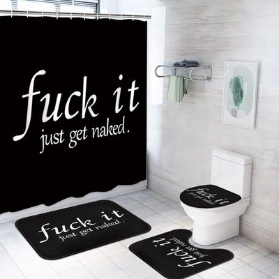 ArtSocket 4PC Funny Get Naked Shower Curtain Sets Bathroom Decor with Rugs, Non-Slip Rug,Toilet Lid Cover, Bath Mat and 12 Hooks 72x72 inches
