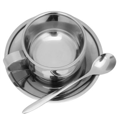 Fdit Stainless Steel AntiScald Coffee Cup Set - Stainless Steel Coffee Latte Tea Cup with Saucer and Spoon