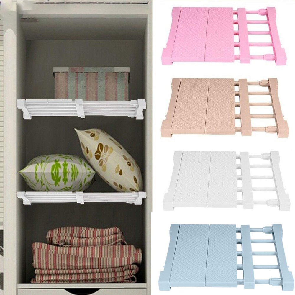 1PC Closet Divider Kitchen Cabinet Cupboard Organizer Shelf Extendable Rack Closet Shelf Organizer Divider for Kitchen Cabinet Wardrobe (Pink)
