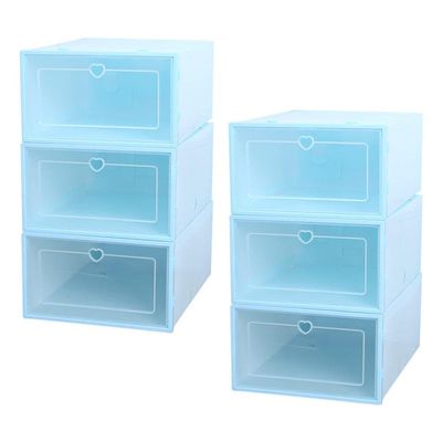 Cabilock 6pcs Women Heart Pattern Transparent Drawer-type Shoe Storage Box Capacity Shoe Organizer Clamshell Design for Closet and Home Use