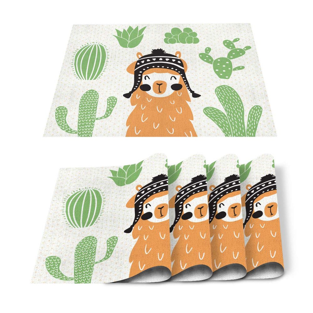 Big buy store Placemats Set of 6 Desert Plant Cactus Pattern with Camel Funny Heat-Resistant Washable Place Mats Non Slip Table Matsfor Dinner Table Kitchen Outdoor Weeding
