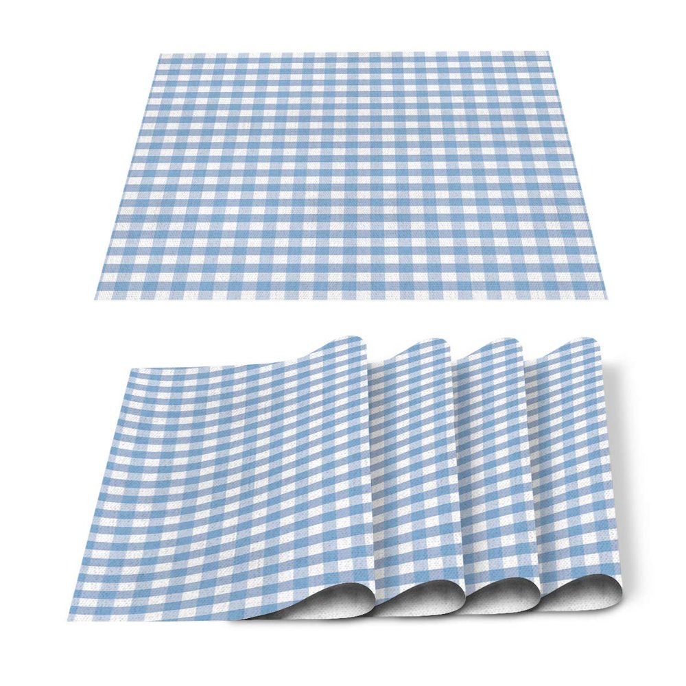Big buy store Placemats Set of 6 Plaid Heat-Resistant Washable Place Mats Non Slip Table Matsfor Dinner Table Kitchen Outdoor Weeding Buffalo Style Checks Pattern White Blue