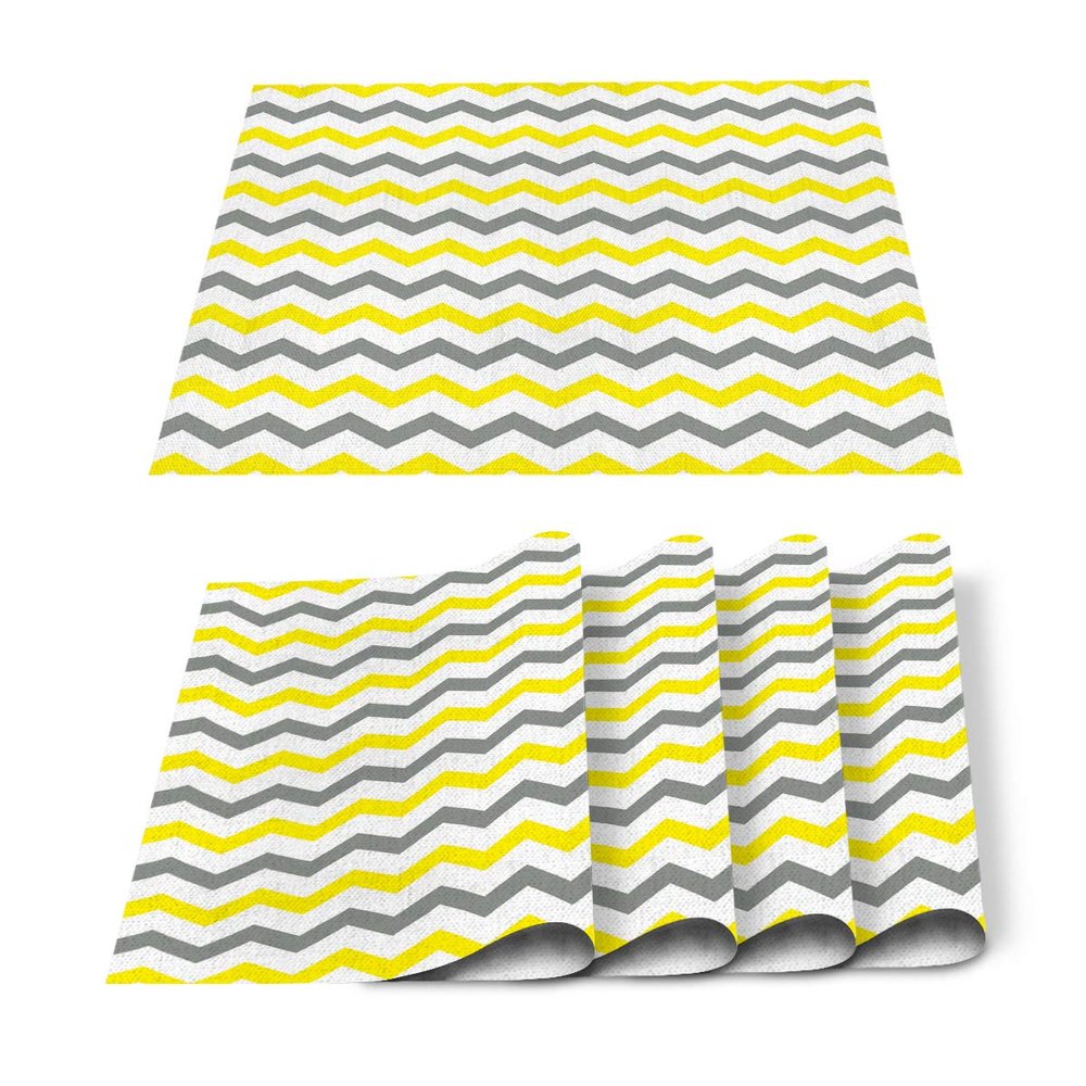 Big buy store Placemats Set of 6 Yellow White Grey Chevron Zig Zag Pattern Heat-Resistant Washable Place Mats Non Slip Table Matsfor Dinner Table Kitchen Outdoor Weeding