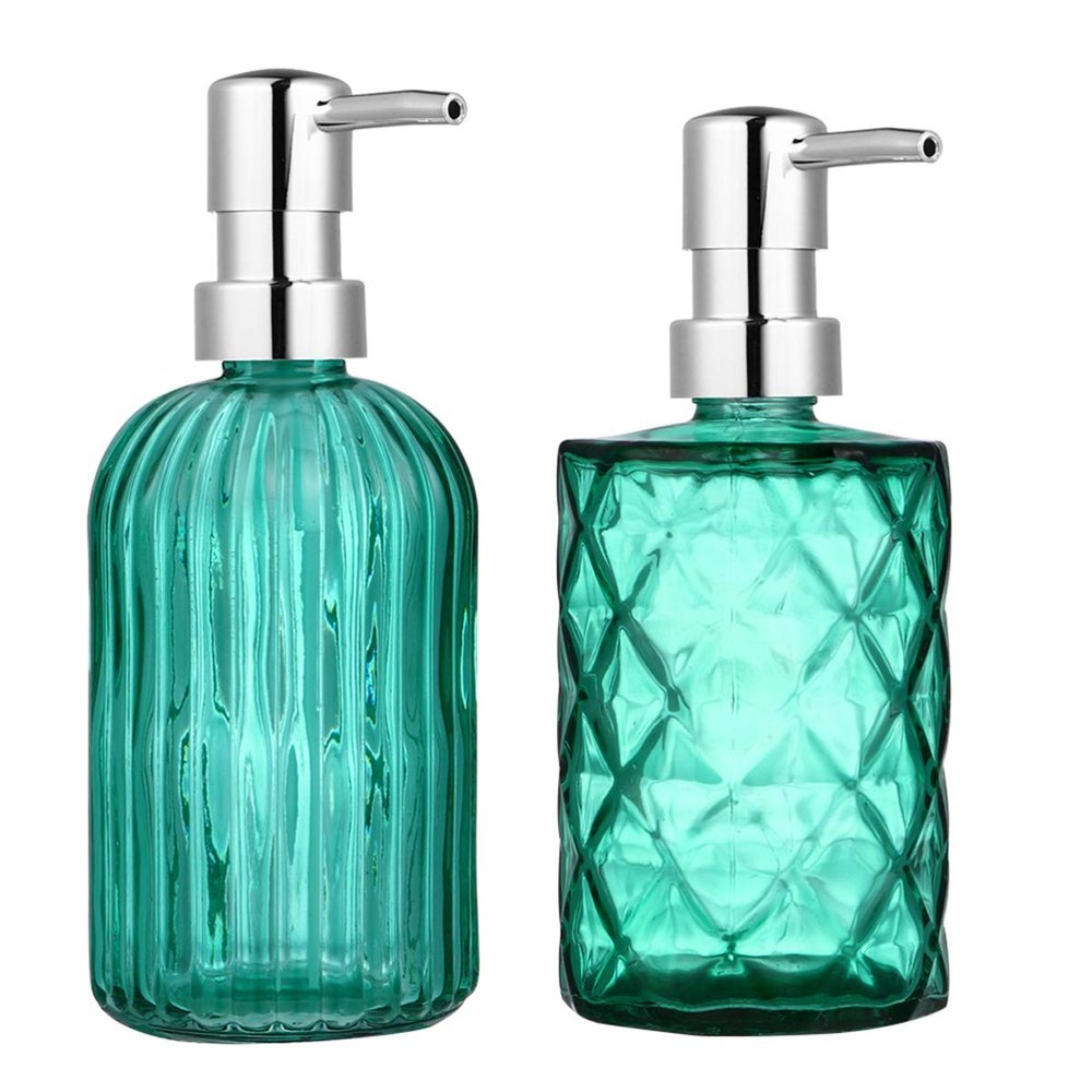 2pcs Transparent Glass Pump Bottles for Shampoo Lotion Body Wash Press Dispenser for Home to Refill Compact Design