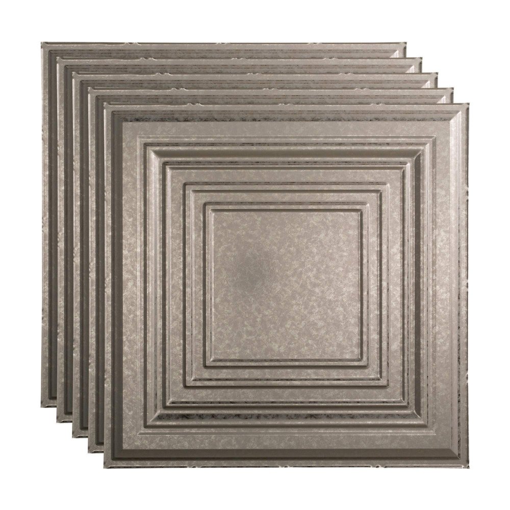 FASDE Traditional Style/Pattern 3 Decorative Vinyl 2ft x 2ft Lay in Ceiling Panel in Galvanized Steel (5 Pack)