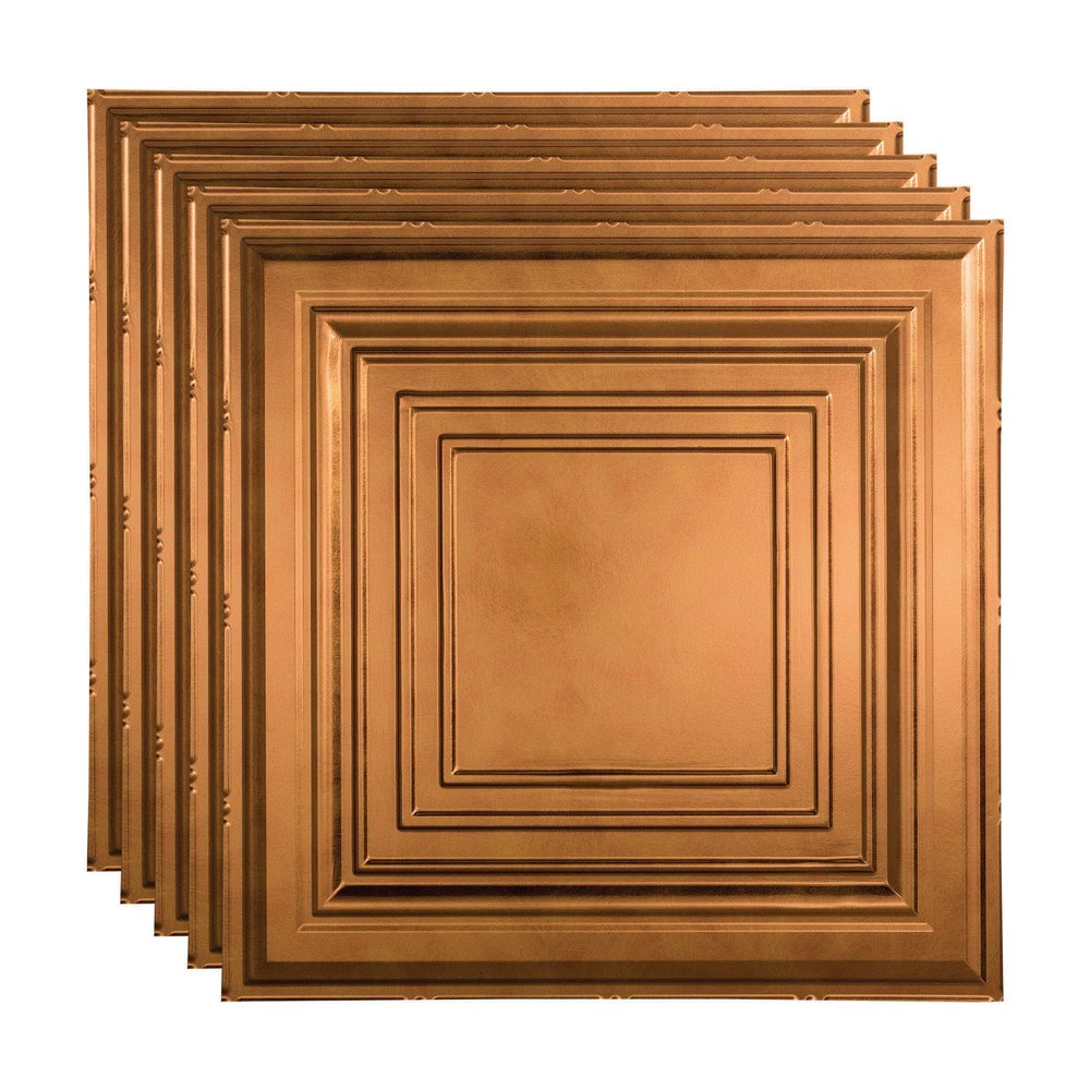 FASDE Traditional Style/Pattern 3 Decorative Vinyl 2ft x 2ft Lay in Ceiling Panel in Antique Bronze (5 Pack)