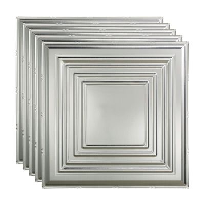 FASDE Traditional Style/Pattern 3 Decorative Vinyl 2ft x 2ft Lay in Ceiling Panel in Brushed Aluminum (5 Pack)