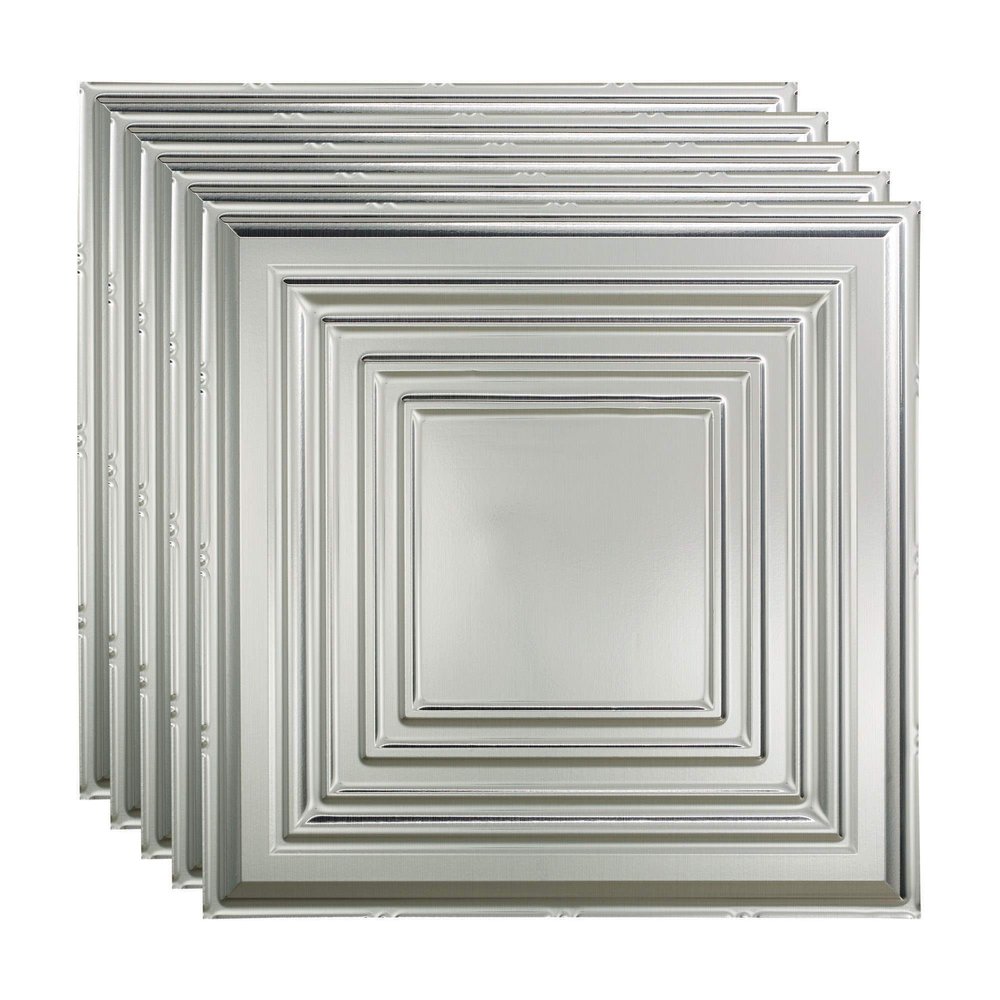 FASDE Traditional Style/Pattern 3 Decorative Vinyl 2ft x 2ft Lay in Ceiling Panel in Brushed Aluminum (5 Pack)