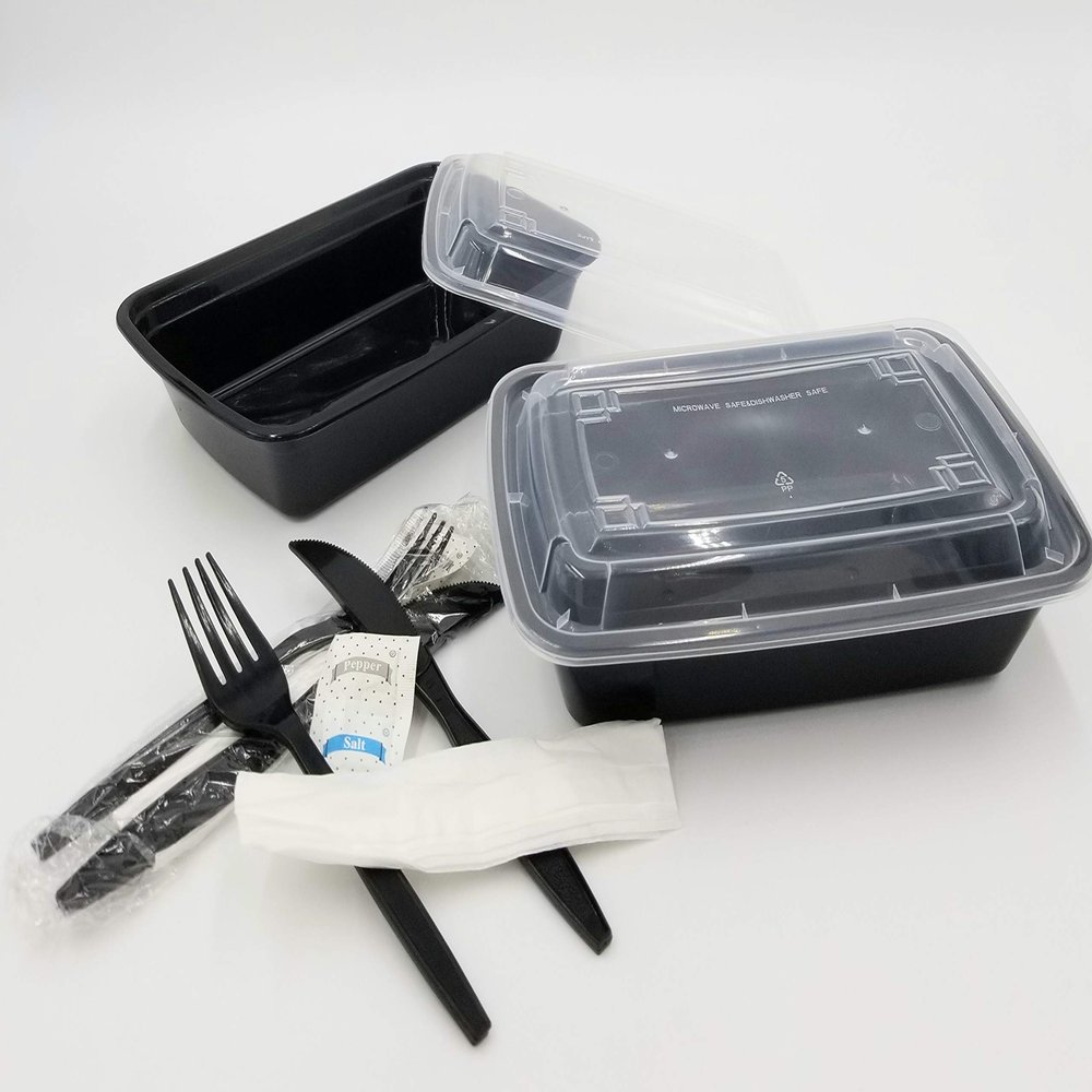 38 oz 9x6x3 Microwavable Container Combo + individually wrapped 5in1 Meal Kit Set (100)