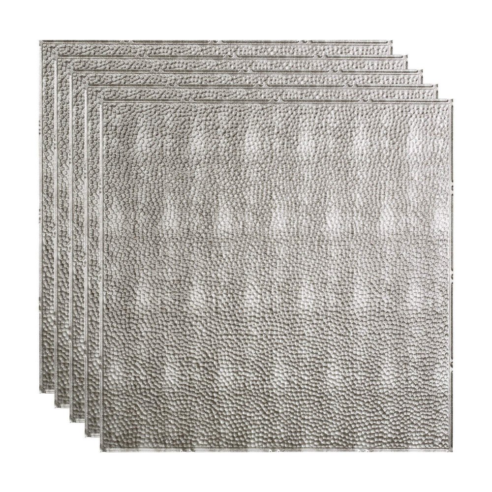 FASDE Border Fill Decorative Vinyl 2ft x 2ft Lay in Ceiling Panel in Crosshatch Silver (5 Pack)