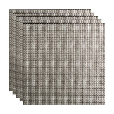FASDE Square Decorative Vinyl 2ft x 2ft Lay in Ceiling Panel in Crosshatch Silver (5 Pack)