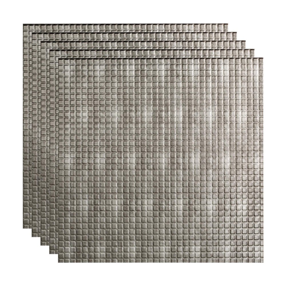 FASDE Square Decorative Vinyl 2ft x 2ft Lay in Ceiling Panel in Crosshatch Silver (5 Pack)