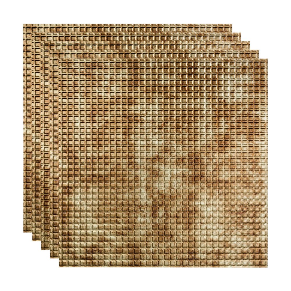 FASDE Square Decorative Vinyl 2ft x 2ft Lay in Ceiling Panel in Bermuda Bronze (5 Pack)