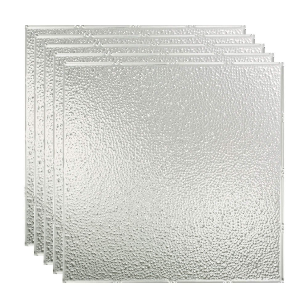 FASDE Border Fill Decorative Vinyl 2ft x 2ft Lay in Ceiling Panel in Brushed Aluminum (5 Pack)
