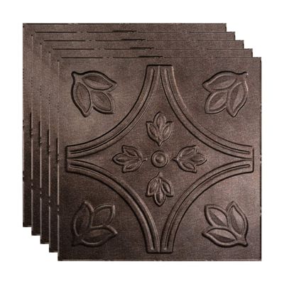 FASDE Traditional Style/Pattern 5 Decorative Vinyl 2ft x 2ft Lay in Ceiling Panel in Smoked Pewter (5 Pack)