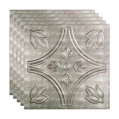 FASDE Traditional Style/Pattern 5 Decorative Vinyl 2ft x 2ft Lay in Ceiling Panel in Crosshatch Silver (5 Pack)
