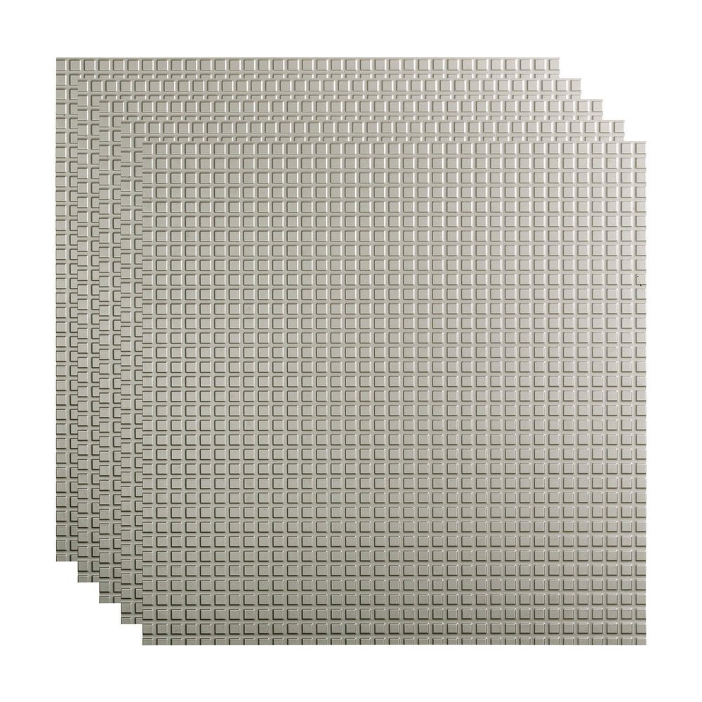 FASDE Square Decorative Vinyl 2ft x 2ft Lay in Ceiling Panel in Argent Silver (5 Pack)