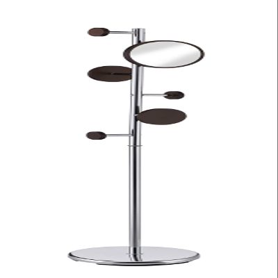 Proman Products Milano Silver Metal Freestanding Coat Rack, Coat Tree with 6 Walnut Color Hooks Included a 7" Mirror for Living Room, Bedroom, Entryway, Office, mudroom