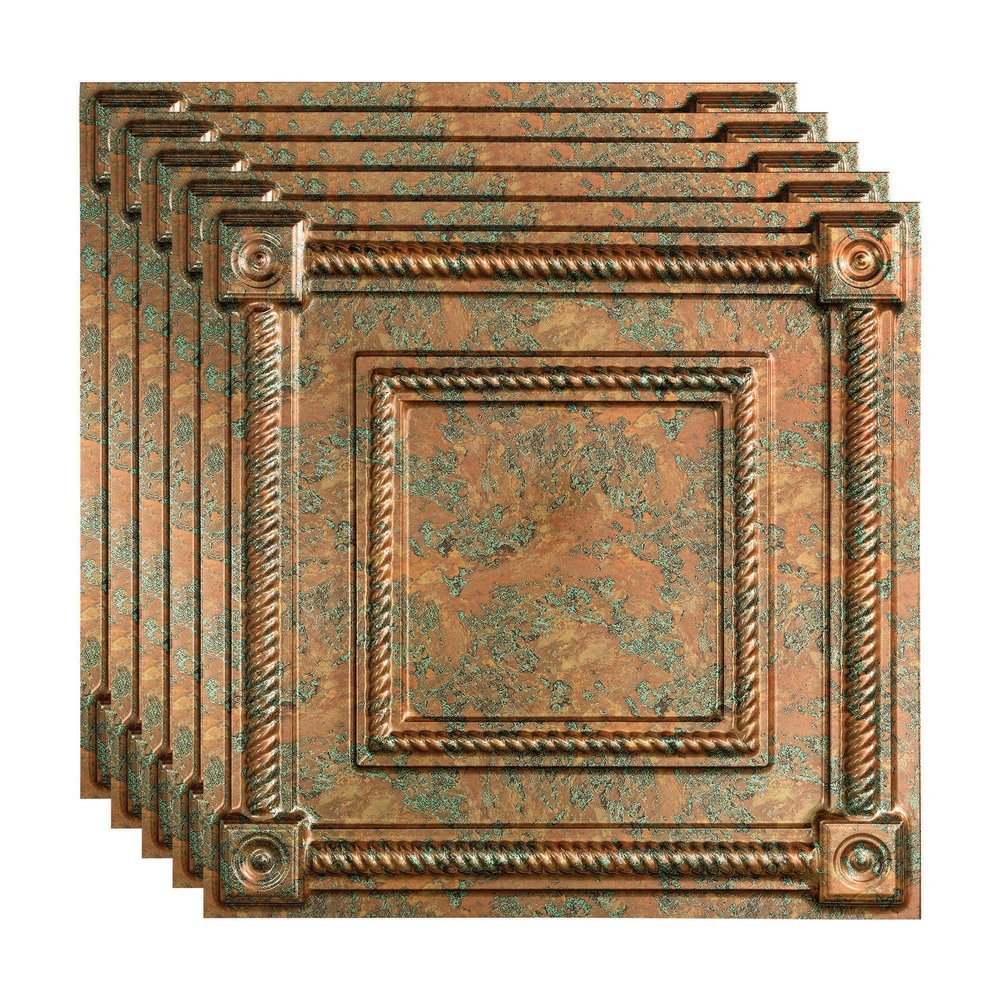 FASDE Coffer Decorative Vinyl 2ft x 2ft Lay in Ceiling Panel in Copper Fantasy (5 Pack)