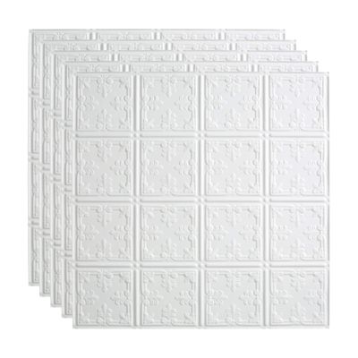 FASDE Traditional Style/Pattern 10 Decorative Vinyl 2ft x 2ft Lay in Ceiling Panel in Matte White (5 Pack)