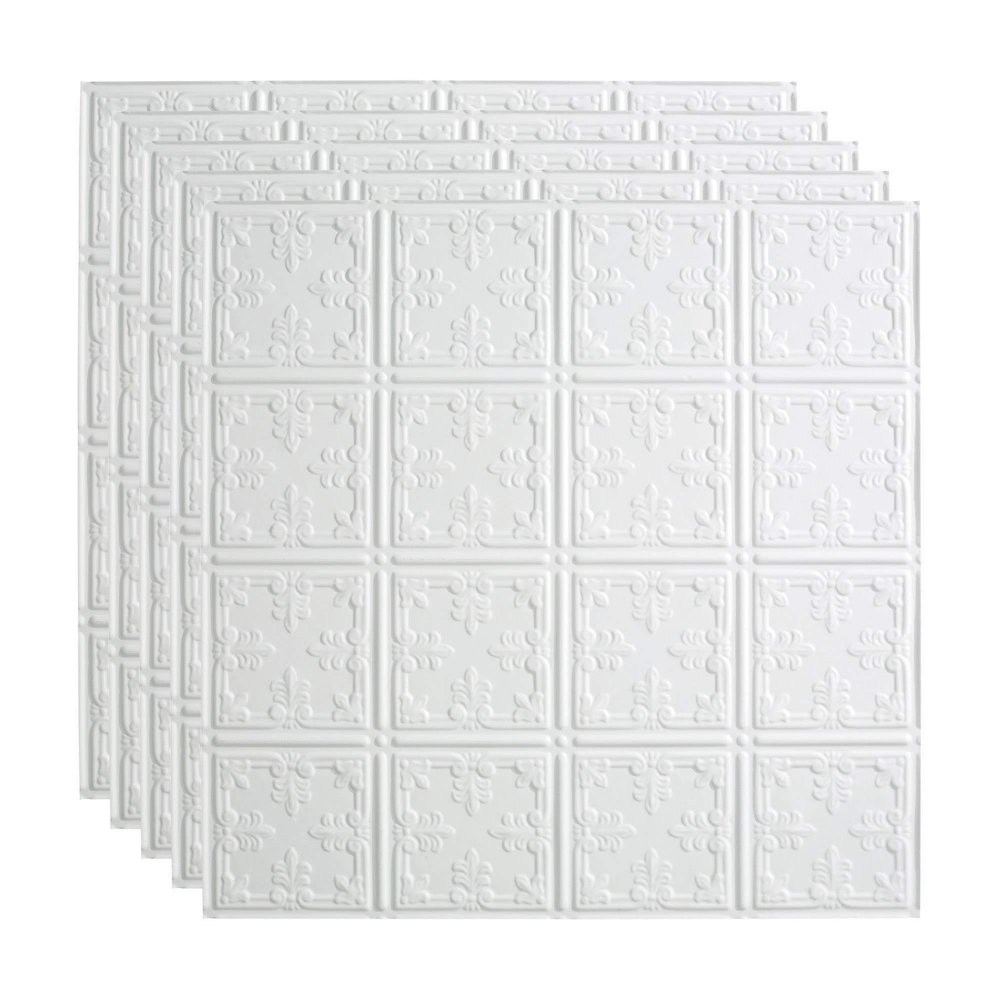 FASDE Traditional Style/Pattern 10 Decorative Vinyl 2ft x 2ft Lay in Ceiling Panel in Matte White (5 Pack)