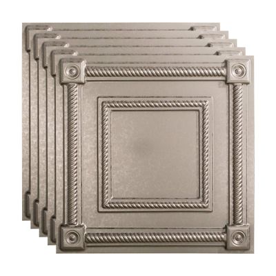 FASDE Coffer Decorative Vinyl 2ft x 2ft Lay in Ceiling Panel in Galvanized Steel (5 Pack)