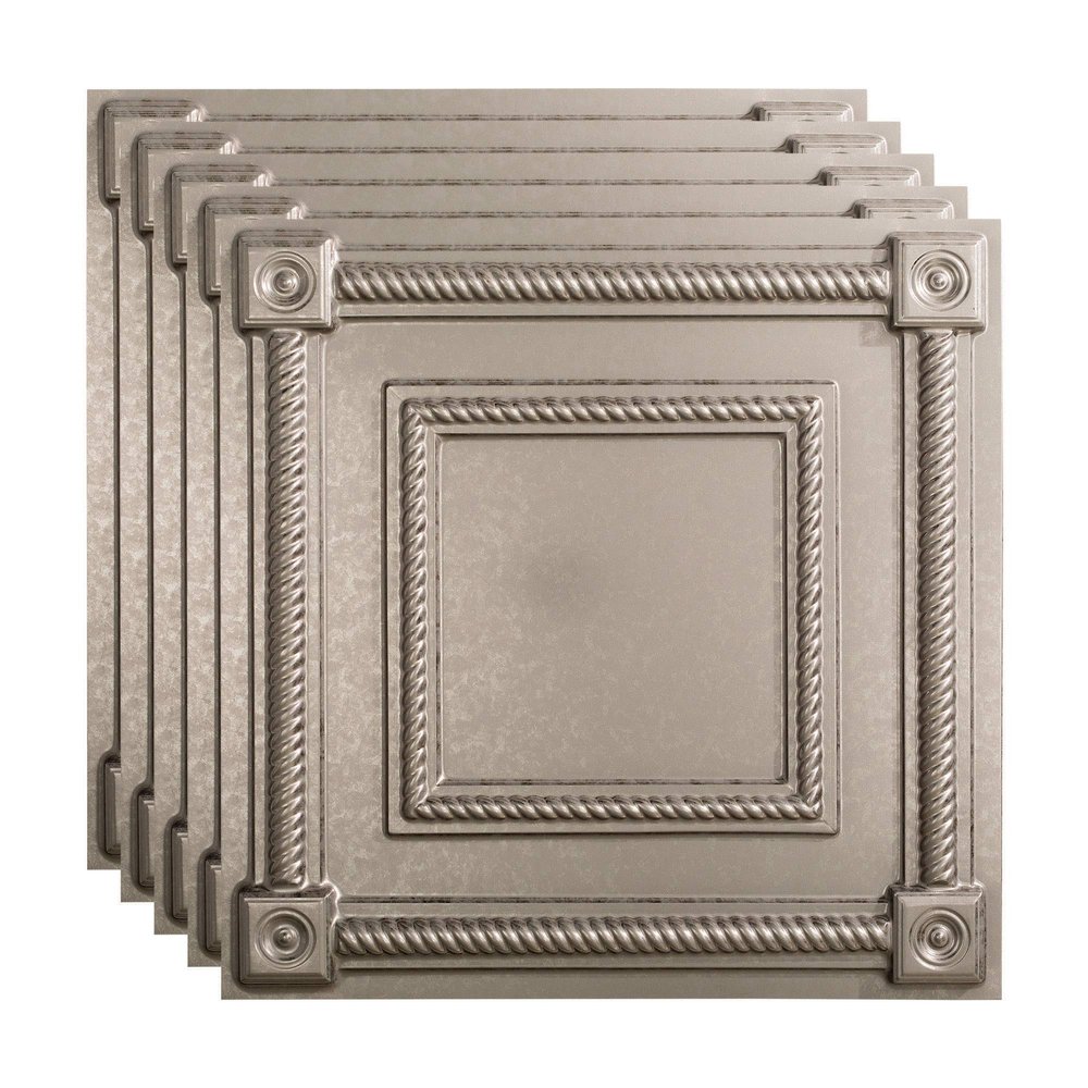 FASDE Coffer Decorative Vinyl 2ft x 2ft Lay in Ceiling Panel in Galvanized Steel (5 Pack)