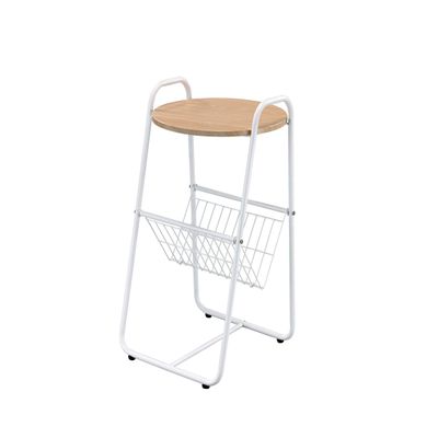 Proman Products Coto Small Magazine Side Round Table, White End Table with V-Shape Magazine Holder for Small Spaces, Living Room & Bedroom Nightstand, 16" W x 15D x 26" H
