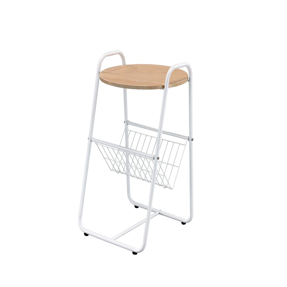 Proman Products Coto Small Magazine Side Round Table, White End Table with V-Shape Magazine Holder for Small Spaces, Living Room & Bedroom Nightstand, 16" W x 15D x 26" H