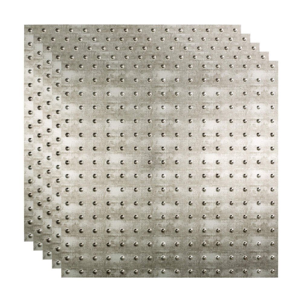 FASDE Minidome Decorative Vinyl 2ft x 2ft Lay in Ceiling Panel in Crosshatch Silver (5 Pack)