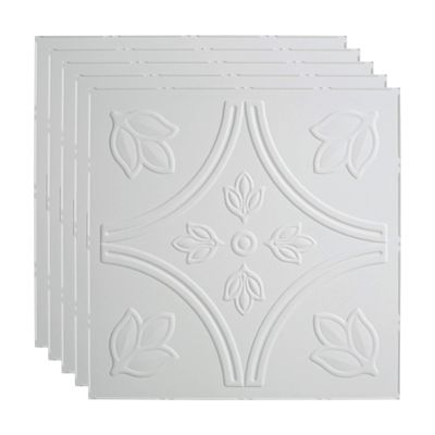 FASDE Traditional Style/Pattern 5 Decorative Vinyl 2ft x 2ft Lay in Ceiling Panel in Matte White (5 Pack)