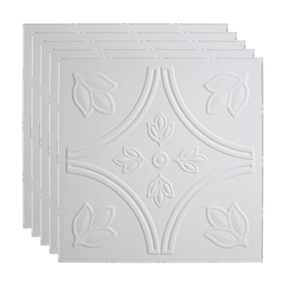 FASDE Traditional Style/Pattern 5 Decorative Vinyl 2ft x 2ft Lay in Ceiling Panel in Matte White (5 Pack)