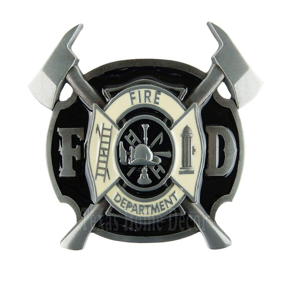 Decor for The Soul Fireman Men's Antique Silver Tone Fits 1.5" Belt Black White Enamel