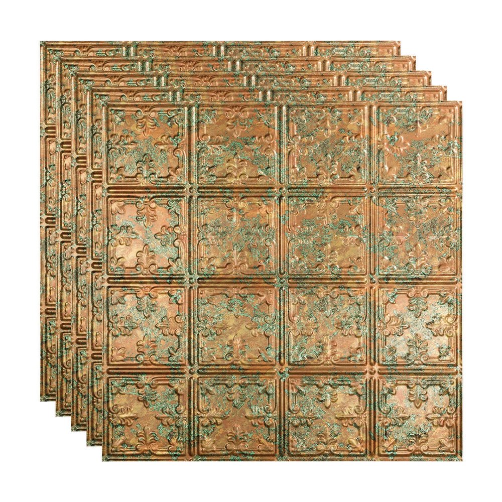 FASDE Traditional Style/Pattern 10 Decorative Vinyl 2ft x 2ft Lay in Ceiling Panel in Copper Fantasy (5 Pack)