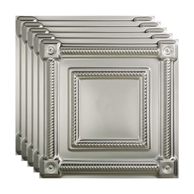 FASDE Coffer Decorative Vinyl 2ft x 2ft Lay in Ceiling Panel in Brushed Aluminum (5 Pack)