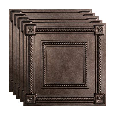 FASDE Coffer Decorative Vinyl 2ft x 2ft Lay in Ceiling Panel in Smoked Pewter (5 Pack)
