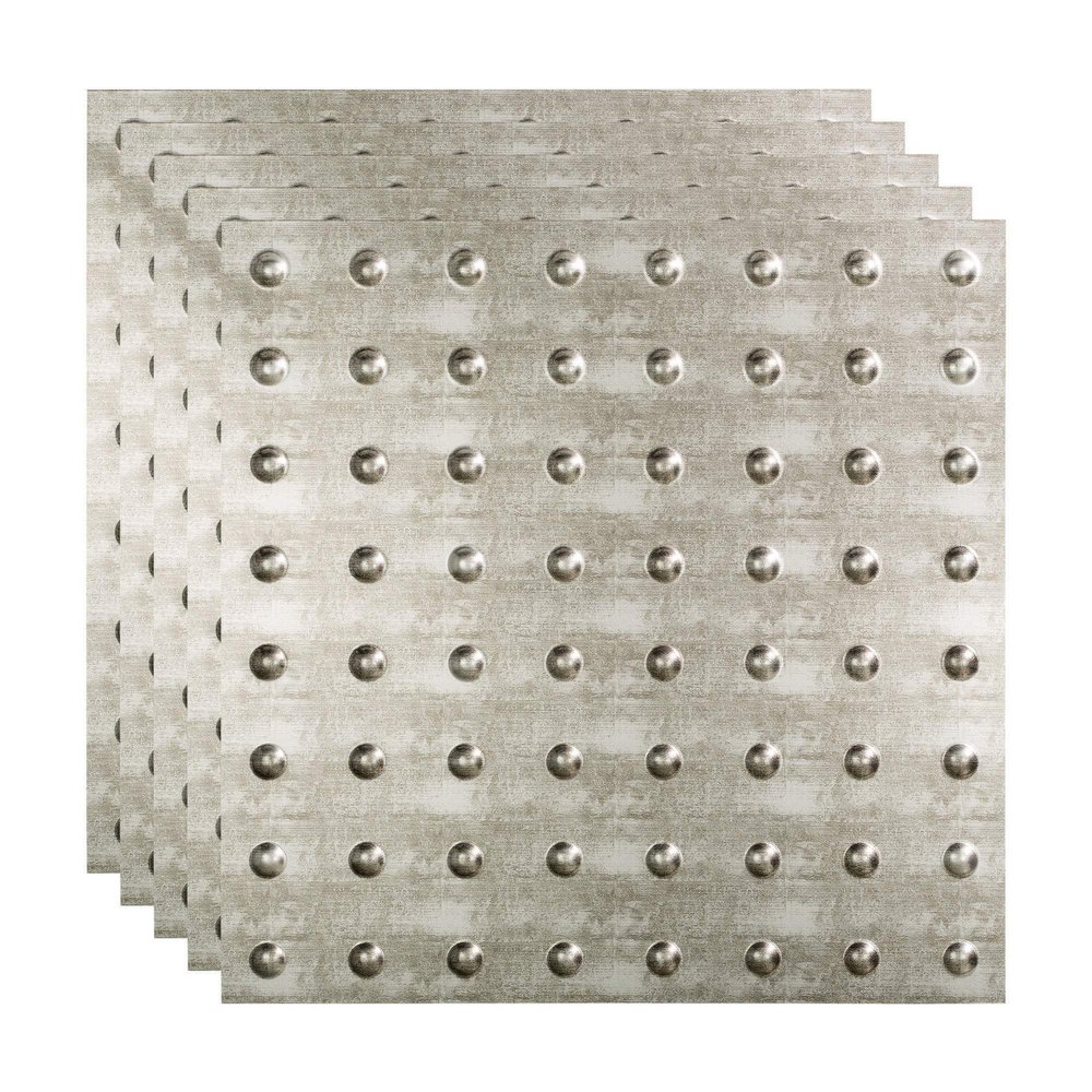 FASDE Dome Decorative Vinyl 2ft x 2ft Lay in Ceiling Panel in Crosshatch Silver (5 Pack)