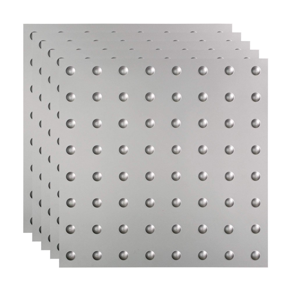 FASDE Dome Decorative Vinyl 2ft x 2ft Lay in Ceiling Panel in Argent Silver (5 Pack)