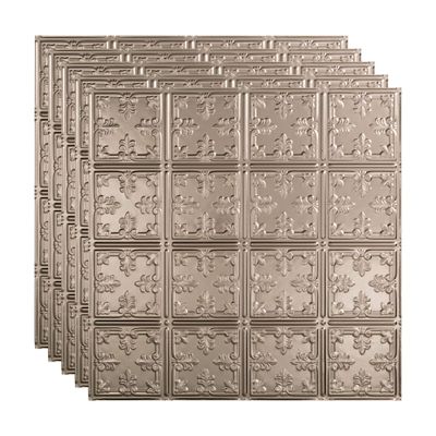 FASDE Traditional Style/Pattern 10 Decorative Vinyl 2ft x 2ft Lay in Ceiling Panel in Brushed Nickel (5 Pack)