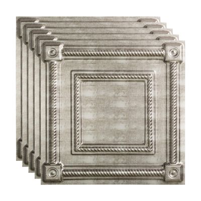 FASDE Coffer Decorative Vinyl 2ft x 2ft Lay in Ceiling Panel in Crosshatch Silver (5 Pack)