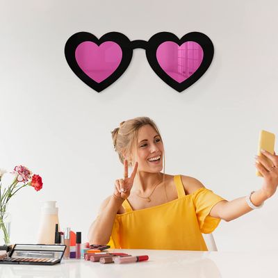 4ArtWorks - Heart Mirror Sunglasses Wall Art Decoration for Dorm Decor Teen's Room Girls Bedroom College Dorm Room Decor (Pink/Black, 24x12x1) | Easy to Hang | Lightweight Decoration