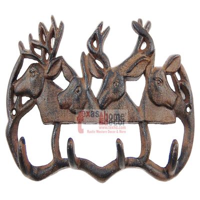 Decor for The Soul Deer Antler Key Rack Cast Iron Coat Holder Bucks Hooks Cabin Lodge Hunter Decor