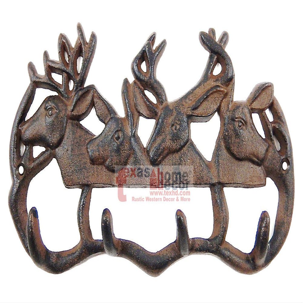 Decor for The Soul Deer Antler Key Rack Cast Iron Coat Holder Bucks Hooks Cabin Lodge Hunter Decor