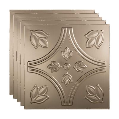 FASDE Traditional Style/Pattern 5 Decorative Vinyl 2ft x 2ft Lay in Ceiling Panel in Brushed Nickel (5 Pack)
