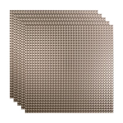 FASDE Square Decorative Vinyl 2ft x 2ft Lay in Ceiling Panel in Brushed Nickel (5 Pack)